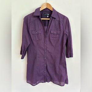 ASHLEY by 26 International - 100% Cotton Purple/Black Pattern 3/4  sleeve blouse